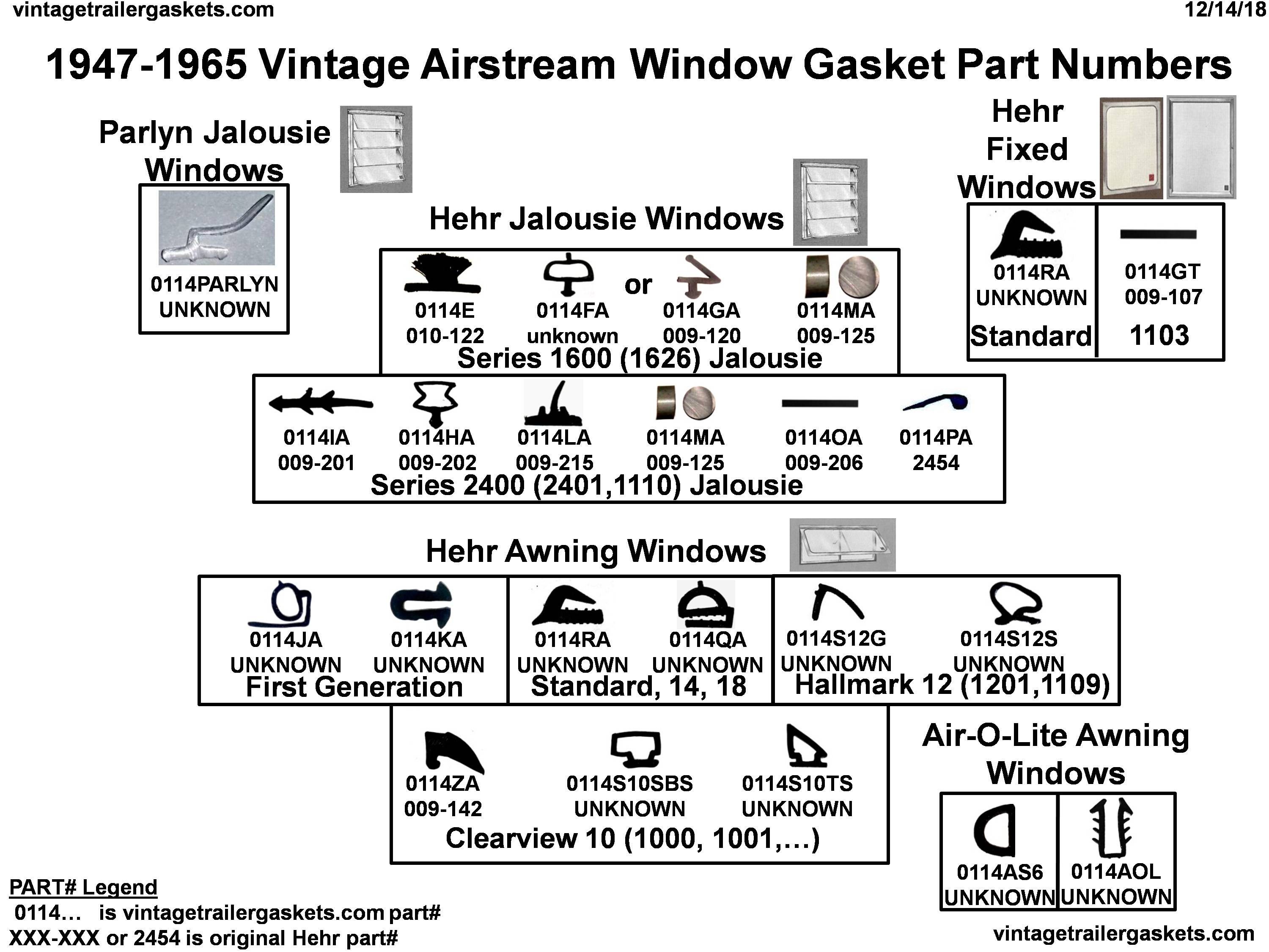 1947 to 1965 Vintage Airstream Window Gasket Part Numbers 1947 to 1965 Vintage Airstream Window Gasket Part Numbers